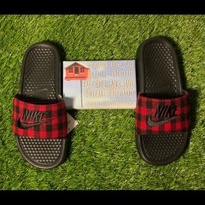 plaid nike slides